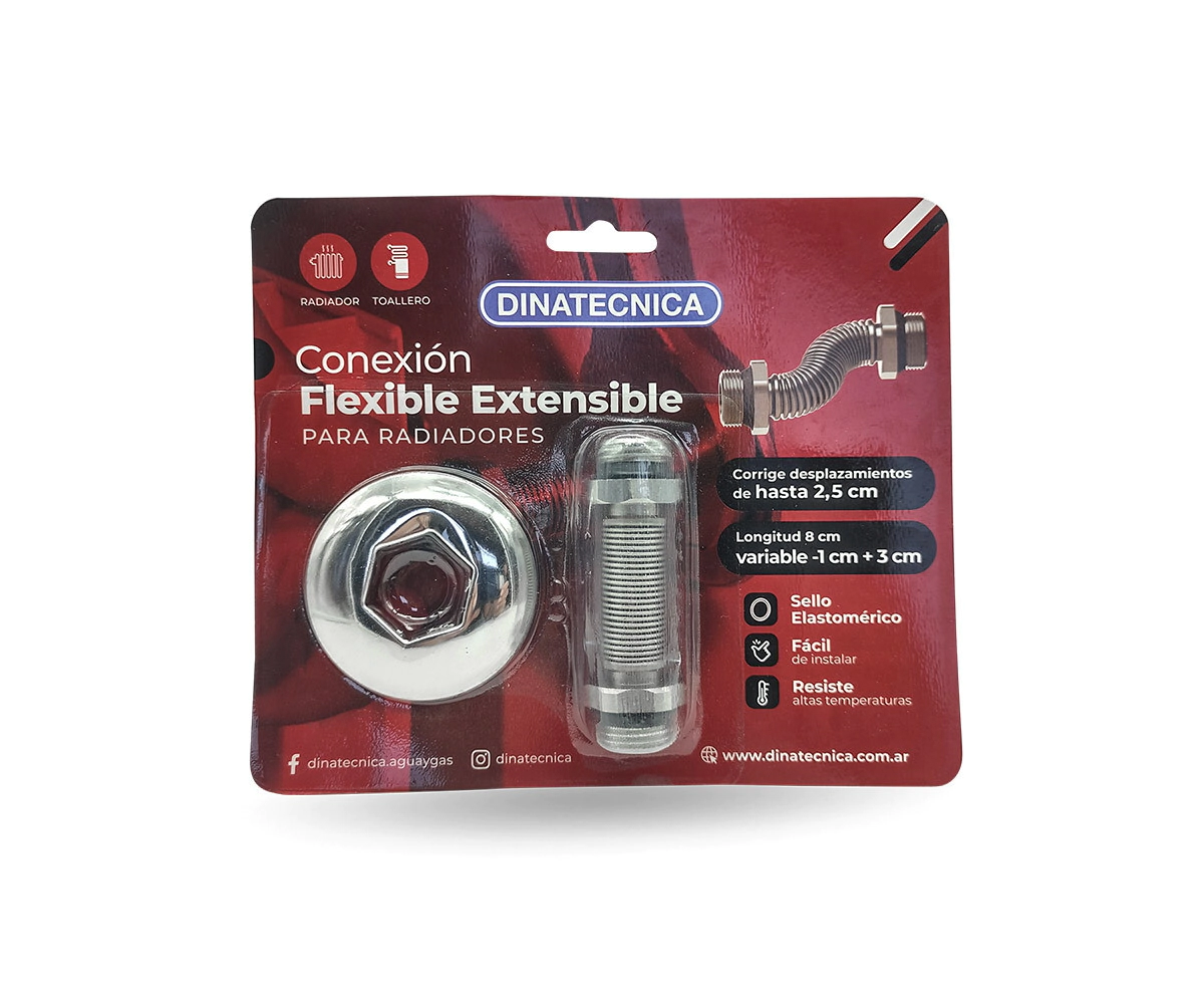 FLEXIBLE RADIADOR DINATECNICA x1unidad  EXTENS 1/2x8/11cm 41098 c/roseta