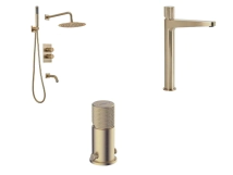 GRIFERIA MONOCOMANDO  BA&Ntilde;O COMPLETO PEIRANO  FABRIC GOLD ORO ( LAV ALTO+BID+DUCH EMB)