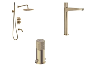 GRIFERIA MONOCOMANDO  BA&Ntilde;O COMPLETO PEIRANO  FABRIC GOLD ORO ( LAV ALTO+BID+DUCH EMB)
