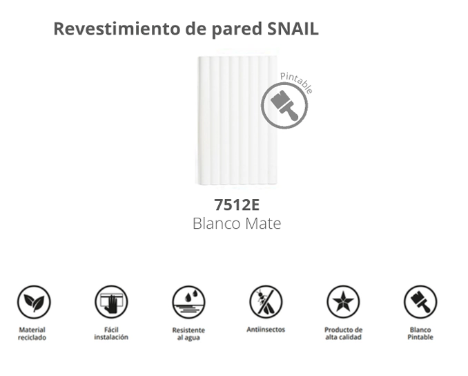PLACA WALL PANEL 2,75 mt X 16Mm X 25CM  SNAIL ATRIM BLANCO MATE COD : 7512E  **TEMPORADA 2026**