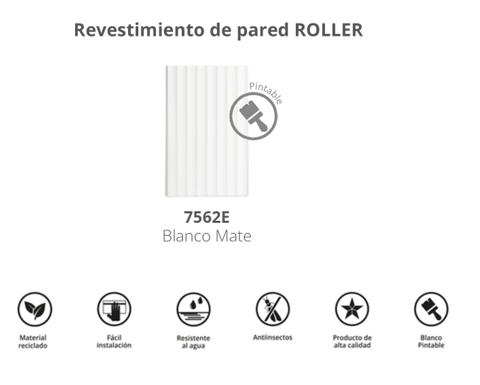 PLACA WALL PANEL 2,75mt X 16cm X 2,50mm  ROLLER ATRIM BLANCO MATE COD : 7562E  **TEMPORADA 2026**