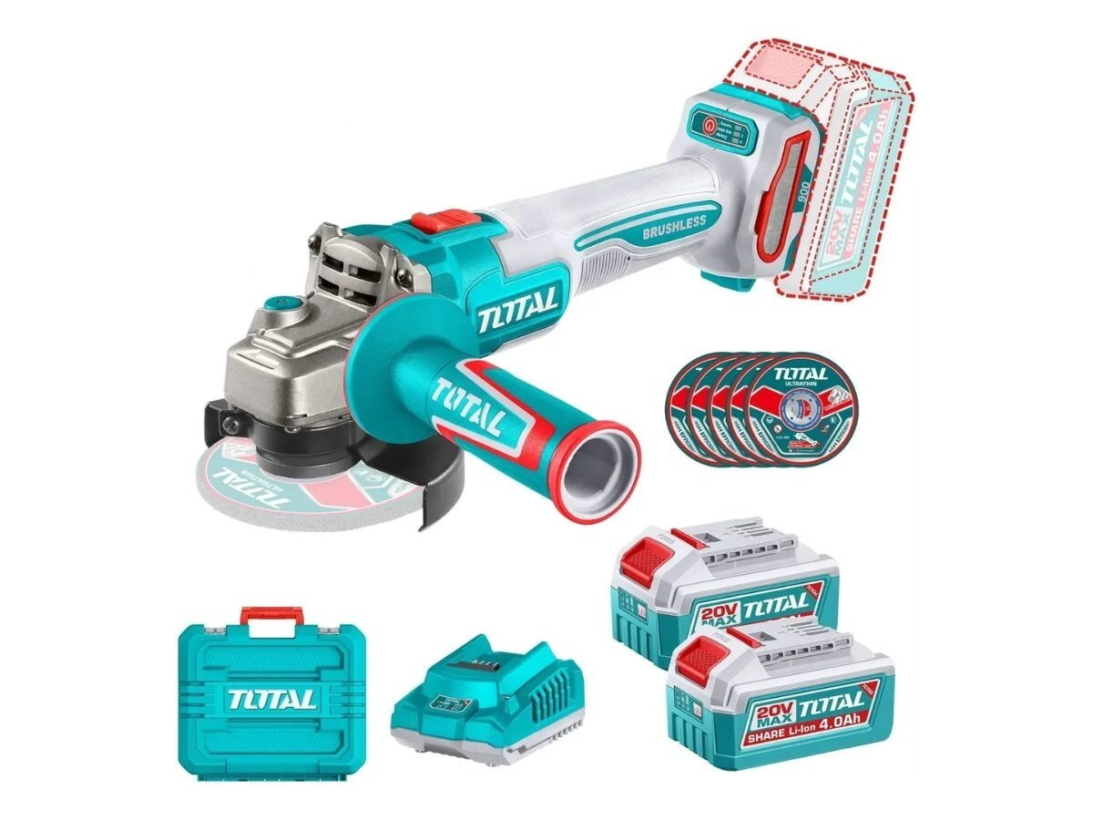 AMOLADORA INALAMBRICA 115 20V  900W CON 2  BATERIA Y CARGADOR  TOTAL INDUSTRIAL TAGLI261522-4