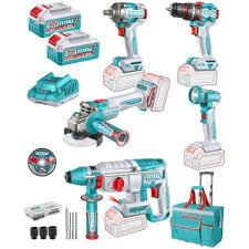 COMBO TOTAL TALADRO PER+AMOLADORA+LLAVE DE IMPAC+ROTOMOMARTILLO +LAMPARA TOTAL TCKLI20592-4