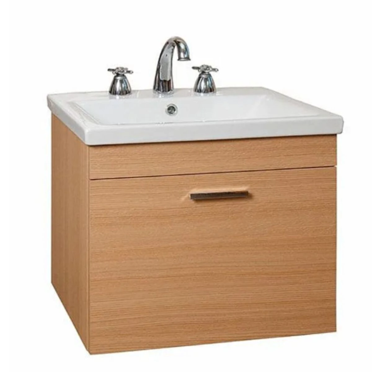 VANITORY GULLA, MB6,  PIE,  3 AGUJEROS, MELAMINA MARRON,1 PUERTA, CON CIERRESUAVE,