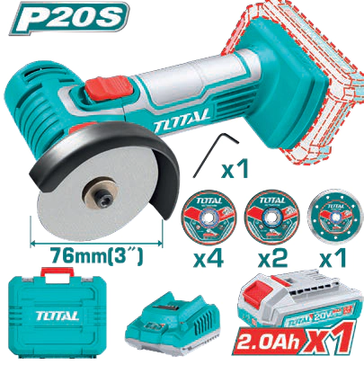 AMOLADORA  INALAMBRICA  MINI 76MM  20V  (CON BATERIA Y  CARGADOR ) TOTAL TAGLI76012-4