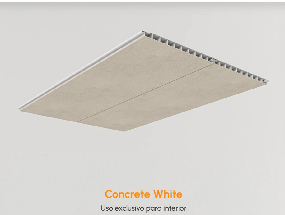 CIELORASO PVC KIT COLOR: WHITE CONCRETE +PERIMETRAL  13MMx 3 M x 20 CM x 10 TABLAS  ( RINDE 6 M2 CAD