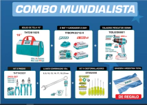 COMBO TOTAL MUNDIALISTA ( BOLSO+2 BATERIA C/CARG +TALADRO PERCU+KIT 3 PINZAS+LLAVE COMBINADA 6 A 21