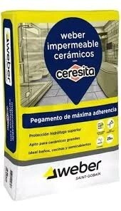 PEGAMENTO P/CERAMICO 25KG WEBER IMPERMEABLE CON CERESITA (PARA PIEZAS GRANDE DE CERAMICA APTO PARA E