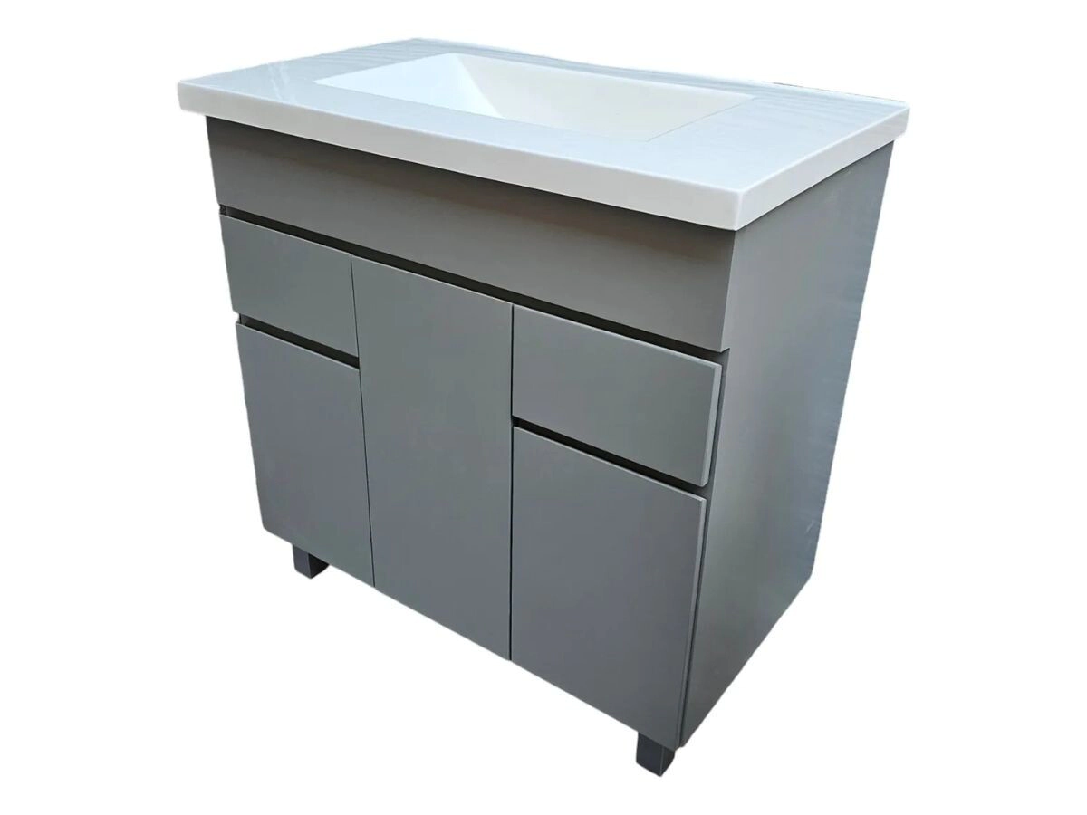 VANITORY LAQUEADO 80 NOVA PIE MARAL M802 3p,2caj  GRIS S/manija corte a 45�RECTO