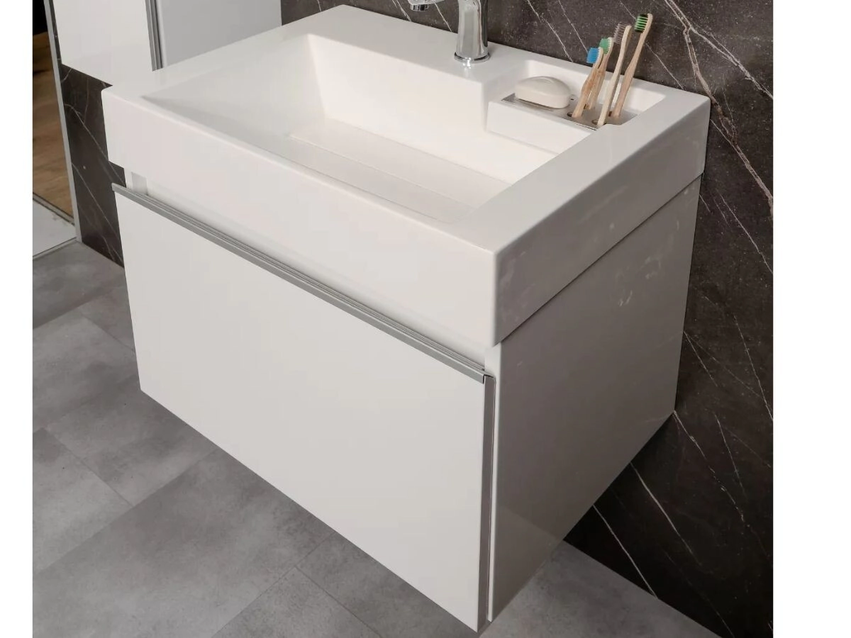 VANITORY LAQUEADO  80 practico 2P.2CAJONES NOVA BLANCO  VIDRIO SIN BACHA   (corredera y liston abajo