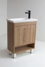 VANITORY GULLA COTE PIE MELA MARRON 2P manijon +1 Estante c/bacha 1a  61x32