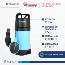 BOMBA SUMERGIBLE VASSER 750W AGUA SUCIA  Conex 1 1/4