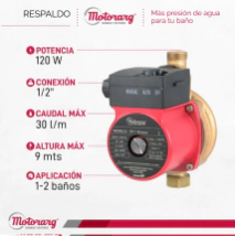 BOMBA PRESURIZADORA  MOTORARG  MINI 120W TIP-1BRONCE **HASTA 1 BA&Ntilde;O**  Alt Max 9mt 1800L/H  Conexion