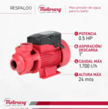 BOMBA PERIFERICA PF50 MOTORARG 0,50hp Caudal maximo 1700L/h Altura Max  24mt