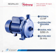 BOMBA CENTRIFUGA 1.5- HP QC150 VASSER Conex 1" x 1" Caudal 5200 L/H Alt Max 36mt