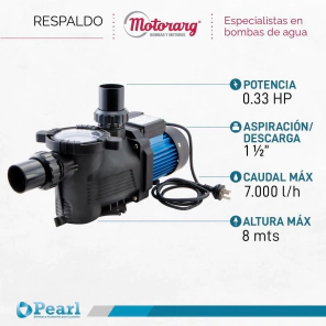 BOMBA PARA PISCINA  MINIPOOL33 PEARL  0,33 HP  **Hasta 40.000** Conexion 1-1/2 Caudal Max 7000 Altur