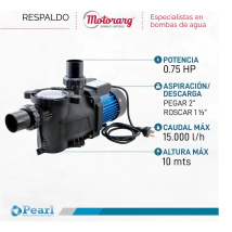 BOMBA PARA PISCINA  MINIPOOL75 PEARL 0,75hp **Hasta 70.000** Conexion 1-1/2 Caudal Max 15.000 Altura