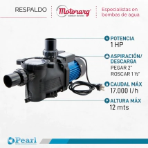 BOMBA PARA PISCINA  MINIPOOL100 PEARL  1hp **Hasta 100.000** Conexion 1-1/2 Caudal Max 17.000 Altura