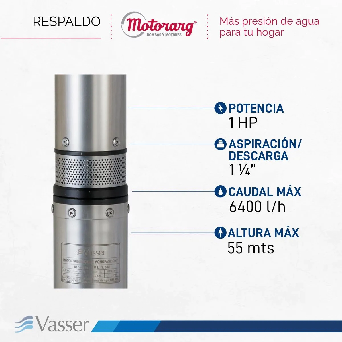 BOMBA SUMERGIBLE VASSER 4" BS4-100-2A 1 HP