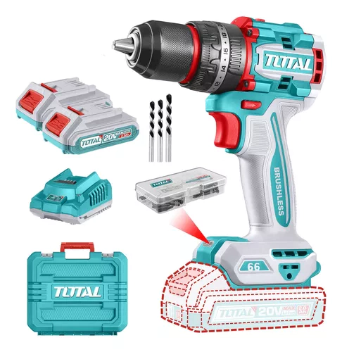 TALADRO INALAMBRICO PERCUTOR 20 V TOTAL INDUSTRIAL  TIDLI20668-4  (MALETIN C/2BATERIA)