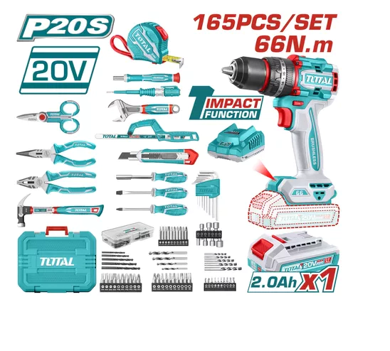 KIT TALADRO 20V+165 ACCESORIOS  TOTAL (INCLUYE BATERIA Y CARGADOR )