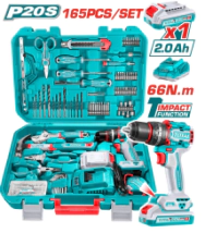 KIT TALADRO 20V+165 ACCESORIOS  TOTAL (INCLUYE BATERIA Y CARGADOR )