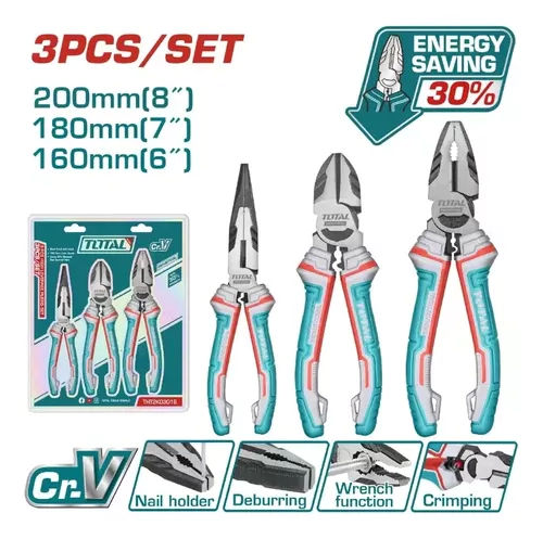 PINZAS KIT 3 pcs 8"y7" 6" TOTAL INDUSTRIAL THT2K0301S