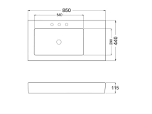 BACHA GULLA PLAYA 85X44cm  1A bacha desplazada  (SIN SOPORTE)  *5%
