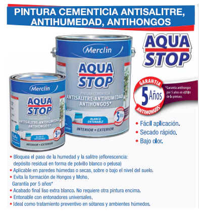 PINTURA ANTIHUEMEDAD X1LT CEMENTICIA ( ANTISALISTRE-ANTIONGOS) MERCLIN *7 %