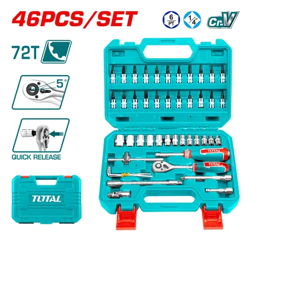CAJA DE HERRAMIENTAS DE 46 Pcs TUBOS 1/4" TOTAL THT141462