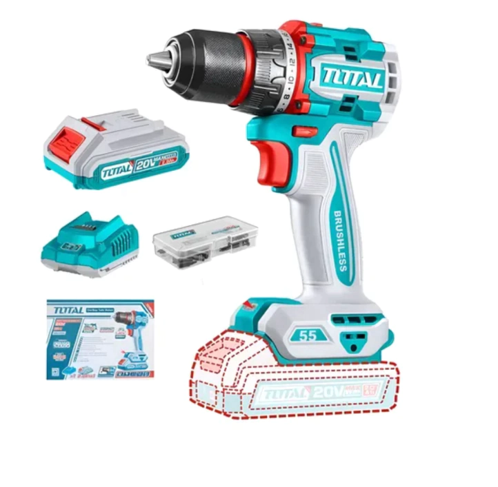 TALADRO INALAMBRICO 20 V 55 Nm TOTAL INDUSTRIAL TDLI205582-4
