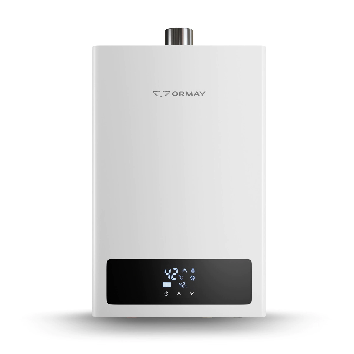 CALEFON ORMAY DIGITAL  TIRO FORZADO 14L GN, BL  TFN-14B touch-reg temp+apto solar+kit instalacion