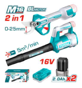 COMBO TOTAL TIJERA DE PODA INALAMBRICO + SOPLADOR DE HOJA  INALAMBRICA (CARGADOR Y BATERIA) TOSLI250