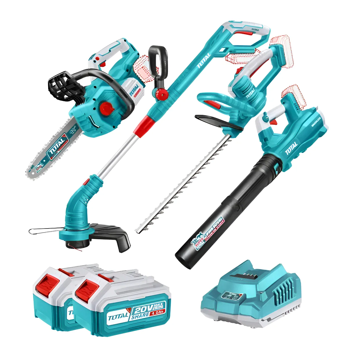 COMBO TOTAL KIT MOTOSIERRA+BORDEADORA+CORTACERCO+SOPLADOR DE HOJAS TOTAL TOSLI250496-4