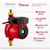 BOMBA PRESURIZADORA  MOTORARG  MINI 120W TIP-1 ROJA   **HASTA 1 BA&Ntilde;O**  Alt Max 9mt 1800L/H  Conexio