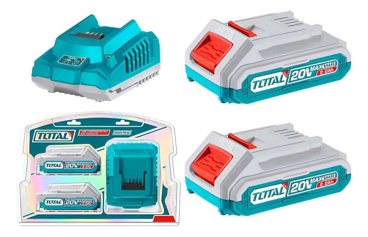 CARGADOR 2.0 AH C/2 BATERIAS  TOTAL INDUSTRIAL TFBCPK2212-4