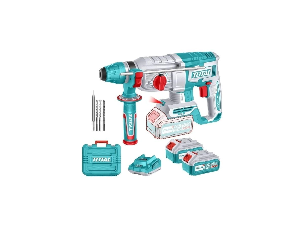 ROTOMARTILLO SDS PLUS INALAMBRICO 20V BL 26mm  TOTAL TRHLI202682-4 (MALETIN, CARGADOR, Y 2 BATERIAS