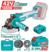 Amoladora Angular 42V BL 1080W 115mm INDUSTRIAL TOTAL TAGLI4108112-4 (MALETIN, CARGADOR,&nbsp;Y&nbsp;2&nbsp;BATERIA