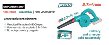 SOPLADOR ASPIRADOR DE HOJA  20V TOTAL INDUSTRIAL TABLI2078   (No incluye bater&iacute;a y cargador) Volumen