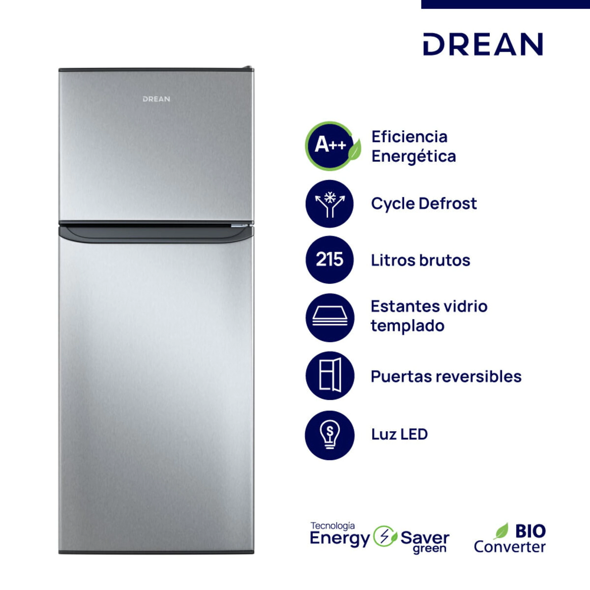 HELADERA DREAN RZD215PVARX0 INOX 141x54x56 215L CICLICA
