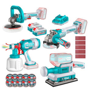 COMBO TOTAL KIT AMOLADORA 20V + PULIDORA + PISTOLA DE PINTAR+LIJADORA TOSLI250696-4 TOTAL