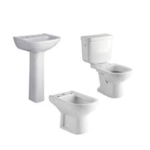 COMBO LOZA FERRUM BARI 5 PIEZAS (INODORO LARGO + MOCHILA + BIDET 3 PERFORACIONES+LAVATORIO 3 PERFORA